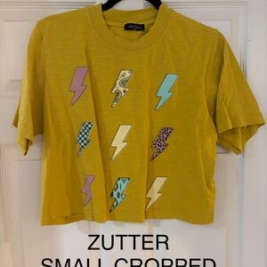 Zutter Yellow Cropped Tee with Lightning Bolt Design